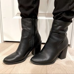 Black Faux Leather Heel Booties